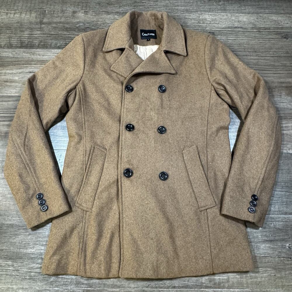 ChouYatou Wool Blend Peacoat Womens Small Camel Brown Double Breasted Coat